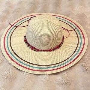 Jacobson Hat Wide Brim Straw Sun Hat Boho Beach Summer Striped Trim Women
